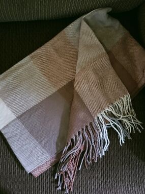 Neutral Plaid Fringe Fashion Scarf- Brand